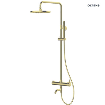 Oltens Molle Numa zestaw wannowo-prysznicowy ścienny z deszczownicą złoty połysk 36506800