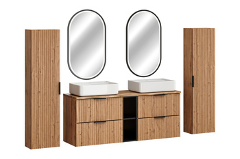 Zestaw meblowy 140cm z blatem, dwoma umywalkami nablatowymi Magic, szafkami wysokimi i lustrem LED SET-ADO B NAT WOTAN 140CM UN MAGIC HC