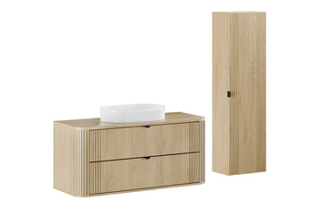 Zestaw meblowy 120cm z blatem, umywalką nablatową Beyond i szafką wysoką Ovalia Cremona – set-ovc b cremona 120cm un beyond wh hc