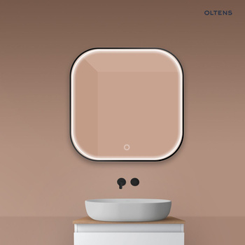 Oltens Nordlis lustro 80x80 cm kwadratowe z oświetleniem z przodu z matą grzewczą czarny 64122300