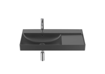 ONA Umywalka ścienna 80x46 cm LEWA Fineceramic® CZARNY MAT