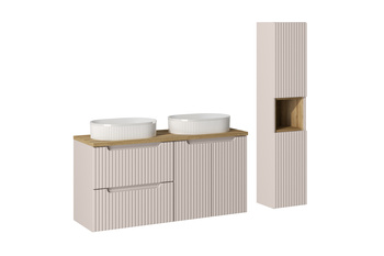 Zestaw meblowy 120cm z blatem, 2 umywalkami nablatowymi Beyond i szafką wysoką Nova Cashmere – set-noc b oak 120cm d/s un beyond 5 wh hc