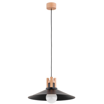 Lampa wisząca z rozłożystym kloszem CEZUS 60945 CZERŃ I DREWNO