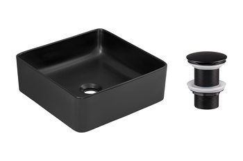 Umywalka nablatowa ceramiczna 40cm SET-SLIM 40 BLACK DP T201MBG-3 Comad z korkiem click‑clack