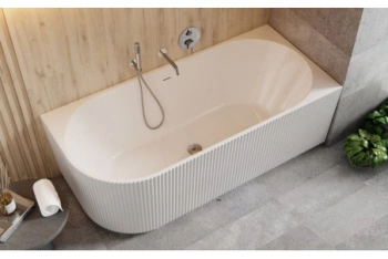 Wanna wolnostojąca Besco prawa ryflowana Denaya 150x75 odpływ biały mat WAS-150-DPW