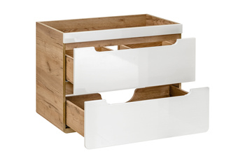 Szafka łazienkowa Comad 80cm 2 szuflady Dąb Craft, Biały Połysk – ARUBA WHITE 821- 80CM FSC