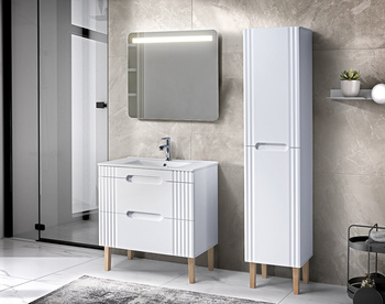 Zestaw meblowy 80cm z umywalką, szafką wysoką i lustrem Fiji White – SET-FW LAVA 80CM 1