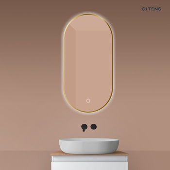 Oltens Nordlis lustro 50x100 cm owalne z oświetleniem od tyłu z matą grzewczą złoto szczotkowane 64129810