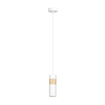 Pojedyncza biała lampa wisząca z drewnem podłużna 30W 10cm 733/1 AKARI 1