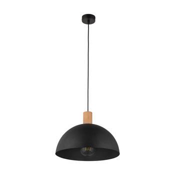 Czarna lampa wisząca do kuchni z elementem drewna OSLO 4852