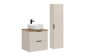 Zestaw meblowy 60cm z blatem, 1 umywalką nablatową Smile i Szafką wysoką Adel Cashmere – SET-ADC B WOTAN 60CM SMILE 40 HIGH CABINET