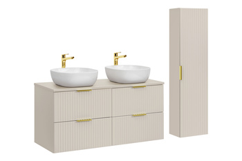 Zestaw meblowy 120cm z blatem, 2 umywalkami nablatowymi Smile i Szafką wysoką Adel Cashmere – SET-ADC B CASHMERE 120CM SMILE 40 HIGH CABINET