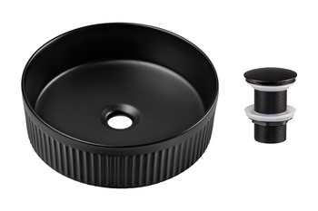 Umywalka nablatowa ceramiczna 36cm SET-BEYOND 2 BLACK T201MBG-3 Comad z korkiem click‑clack