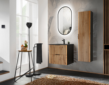 Zestaw meblowy 60cm z umywalką, szafką wysoką i lustrem Xilo – SET-XIL LAVA BLACK 60CM A1