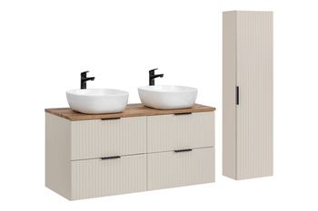 Zestaw meblowy 120cm z blatem, 2 umywalkami nablatowymi Smile i Szafką wysoką Adel Cashmere – set-adc b wotan 120cm smile 40 high cabinet