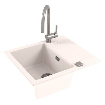 1 komorowy zlewozmywak CADIT 10 biały 59 x 50 cm + syfon POP-UP 3 1/2 1132017