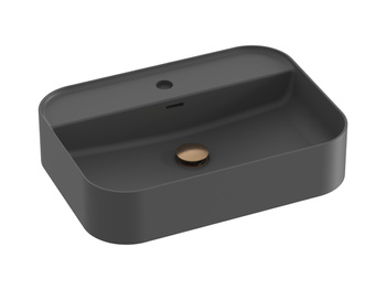 Ravak Prostokątna umywalka ceramiczna nablatowa z półką Ravak Ceramic R Slim Shelf 55 cm antracyt XJX03155004