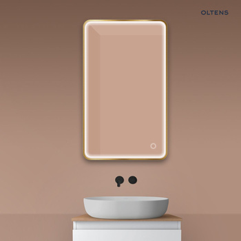 Oltens Nordlis lustro 60x100 cm prostokątne z oświetleniem z przodu z matą grzewczą złoto szczotkowane 64117810