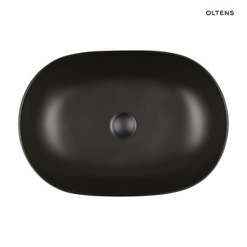 Oltens Hamnes Thin umywalka 60,5x41,5 cm nablatowa owalna z powłoką SmartClean czarny mat 40820300