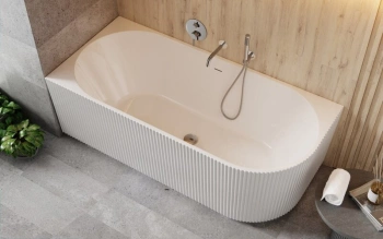 Wanna wolnostojąca Besco lewa ryflowana Denaya 150x75 odpływ gun metal WAS-150DLGR