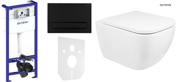 Zestaw Oltens Triberg Vernal Torne 7w1 stelaż podtynkowy miska z deską 42507000 i przycisk spłukujący czarny mat 58304300