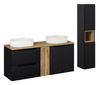 Zestaw meblowy 140cm z blatem, 2 umywalkami nablatowymi Beyond i szafką wysoką Nova Black – SET-NOB B OAK 140CM UN BEYOND 5 WH HC