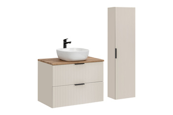 Zestaw meblowy 80cm z blatem, 1 umywalką nablatową Smile i Szafką wysoką Adel Cashmere – SET-ADC B WOTAN 80CM SMILE 40 HIGH CABINET