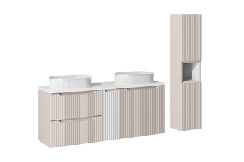 Zestaw meblowy 140cm z blatem, 2 umywalkami nablatowymi Beyond i szafką wysoką Nova Cashmere – set-noc b white 140cm d/s un beyond 5 wh hc