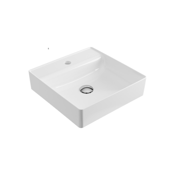 Rima 2.0 umywalka nablatowa 40x40 cm kwadratowa z otworem na baterię, biały połysk