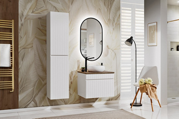Zestaw meblowy 60cm z blatem, umywalką nablatową Wiki, szafką wysoką i lustrem led Iconic White – SET ICW-B 60 CM WIKI A03