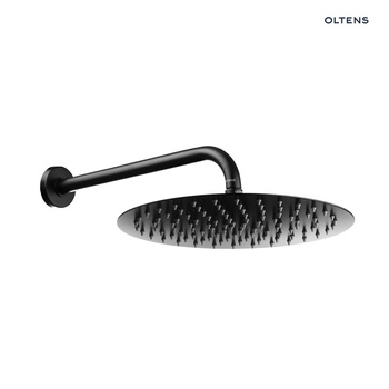 Oltens Vindel Lagan deszczownica 30 cm okrągła z ramieniem ściennym czarny mat 36012300