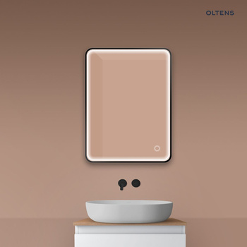 Oltens Nordlis lustro 60x80 cm prostokątne z oświetleniem z przodu z matą grzewczą czarny 64116300