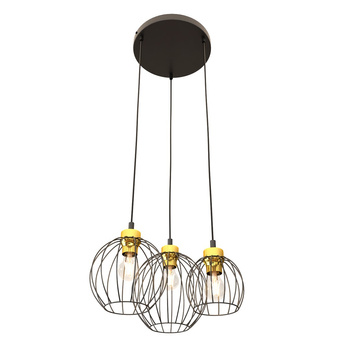Lampa wisząca druciana Nando 3xE27 czarna/złota EMIBIG 1368/3PREM