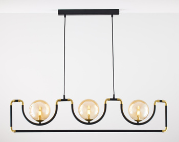 HANZA nowoczesny żyrandol 3-punktowy czarny/mosiądzowany klosz bursztynowy 1989