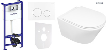 Zestaw Oltens Triberg Jog Lule 7w1 stelaż podtynkowy miska z deską 42005000 i przycisk spłukujący biały 58302000
