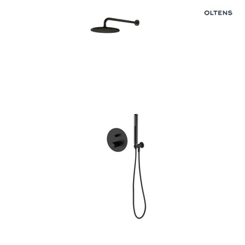 Zestaw Oltens Hamnes bateria podtynkowa z deszczownicą 22 cm Atran i kompletem prysznicowym Ume czarny mat 36615300