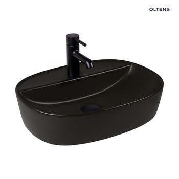 Oltens Hamnes Thin umywalka 51x39 cm nablatowa owalna z powłoką SmartClean czarny mat 41813300