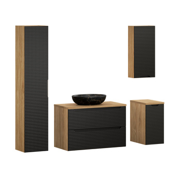 Zestaw meblowy 90cm z blatem, umywalką nablatową Mona i szafką wysoką Luxor Black – set-lxbl b 90cm s un mona hc1d
