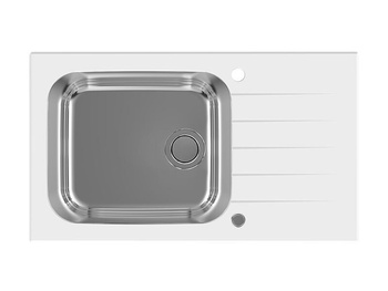 Zlewozmywak 86 x 50 cm satyna - biały GLASSIX 40 PUSH UP 1123644