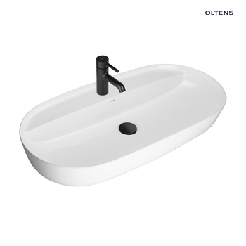 Oltens Hamnes Thin umywalka 80x40 cm nablatowa owalna z powłoką SmartClean biała 41815000
