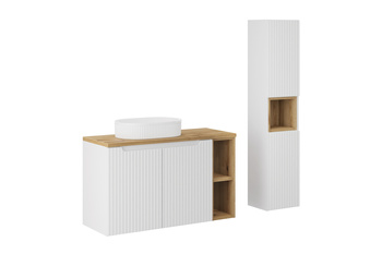 Zestaw meblowy 100cm z blatem, umywalką nablatową Beyond i szafką wysoką Nova White – SET-NOW B OAK 100CM UN BEYOND WH HC LR