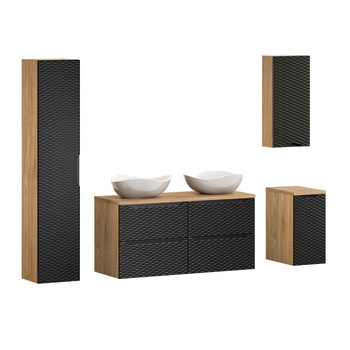 Zestaw meblowy 120cm z blatem, 2 umywalkami nablatowymi Cloud i szafką wysoką Ocean Black – set-ocbl b 120cm s un cloud hc1d lc uc