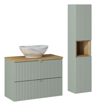 Zestaw meblowy 80cm z blatem, umywalką nablatową Pati i szafką wysoką Line Reed Green – SET-LRG B OAK 80CM UN PATI HC