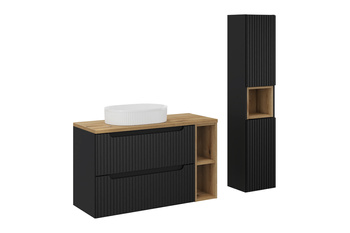 Zestaw meblowy 100cm z blatem, umywalką nablatową Beyond i szafką wysoką Nova Black – SET-NOB B OAK 100CM UN BEYOND WH HC LR