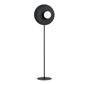 Okrągła czarna lampa podłogowa ze stali lakierowanej, klosz białe szkło OSLO 1187/LP