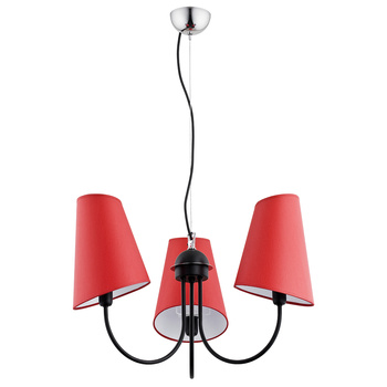 Czarny żyrandol z czerwonymi abażurami  Arleta 3xE27