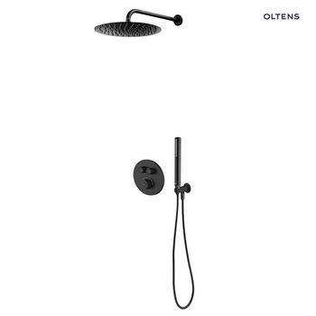 Zestaw Oltens Onega bateria podtynkowa z deszczownicą 22 cm Atran i kompletem prysznicowym Ume czarny mat 36622300
