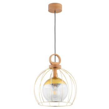 Drewniana lampa AVATAR 61177 ze złotym kloszem