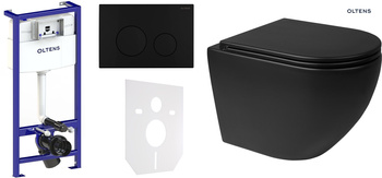Zestaw Oltens Triberg Hamnes Lule 7w1 stelaż podtynkowy miska z deską 42514300 i przycisk spłukujący czarny mat 58303300