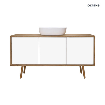 Oltens Hedvig szafka 140 cm podumywalkowa wisząca z półką biały połysk/dąb naturalny 60205060